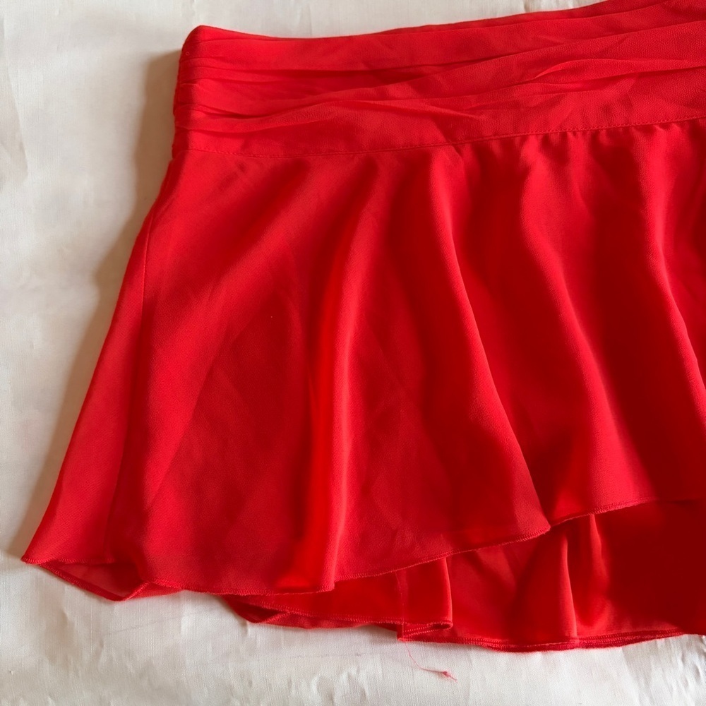 GUIZIO- Chiffon Slit Mini Skirt Size Large Poppy Orange Micro Summer Low Waist - Picture 3 of 9